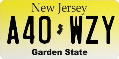 NJ license plate A40WZY