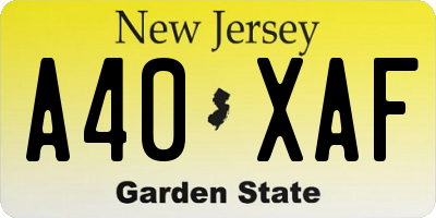 NJ license plate A40XAF
