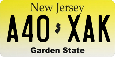 NJ license plate A40XAK