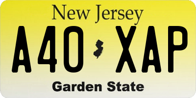 NJ license plate A40XAP