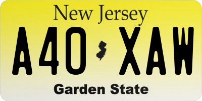 NJ license plate A40XAW