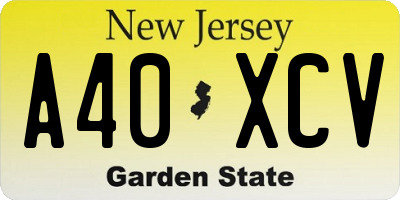 NJ license plate A40XCV