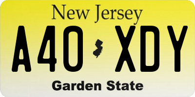 NJ license plate A40XDY