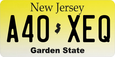 NJ license plate A40XEQ