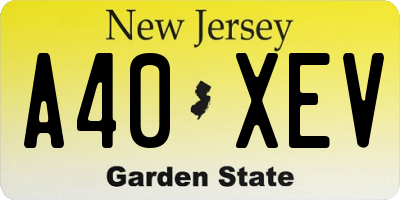 NJ license plate A40XEV