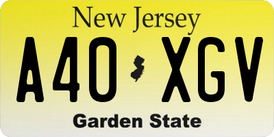 NJ license plate A40XGV