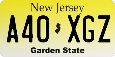 NJ license plate A40XGZ