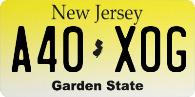 NJ license plate A40XOG