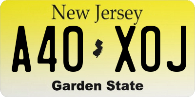 NJ license plate A40XOJ