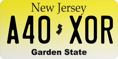 NJ license plate A40XOR