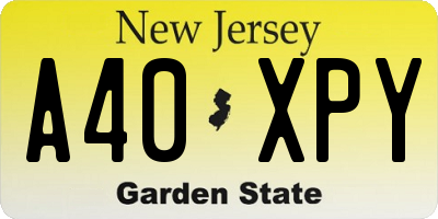 NJ license plate A40XPY