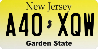 NJ license plate A40XQW