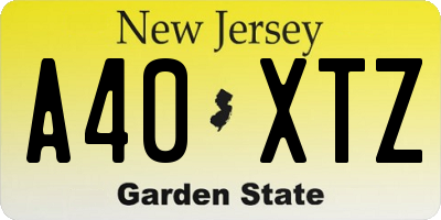 NJ license plate A40XTZ