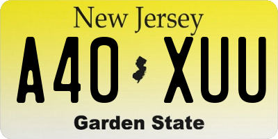 NJ license plate A40XUU