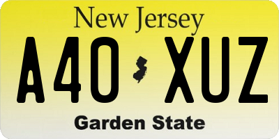 NJ license plate A40XUZ