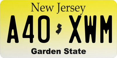 NJ license plate A40XWM