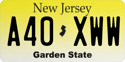 NJ license plate A40XWW