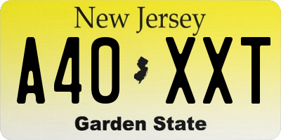 NJ license plate A40XXT