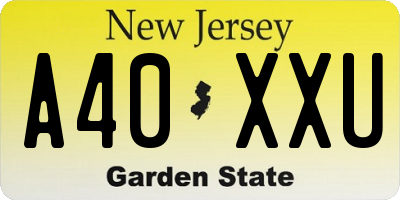 NJ license plate A40XXU