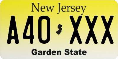 NJ license plate A40XXX