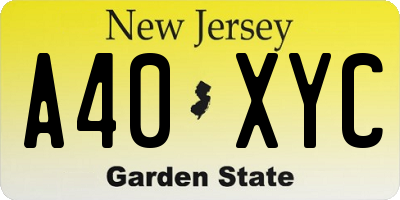 NJ license plate A40XYC