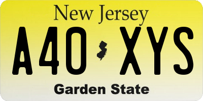 NJ license plate A40XYS