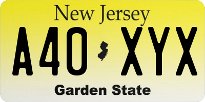 NJ license plate A40XYX