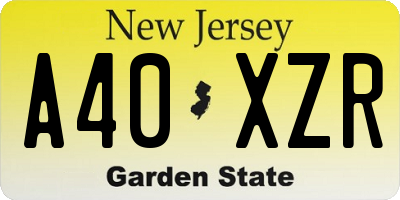 NJ license plate A40XZR
