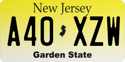 NJ license plate A40XZW