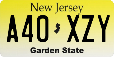 NJ license plate A40XZY