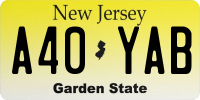 NJ license plate A40YAB