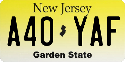 NJ license plate A40YAF