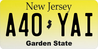 NJ license plate A40YAI