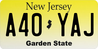 NJ license plate A40YAJ