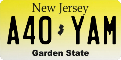 NJ license plate A40YAM