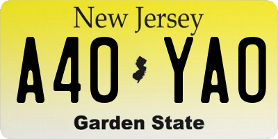 NJ license plate A40YAO