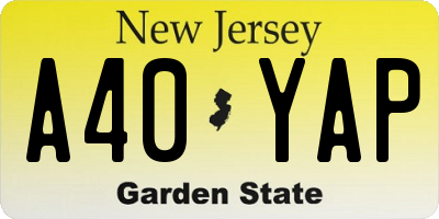 NJ license plate A40YAP