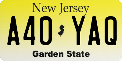 NJ license plate A40YAQ