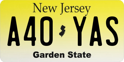 NJ license plate A40YAS