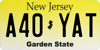 NJ license plate A40YAT