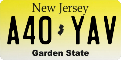 NJ license plate A40YAV