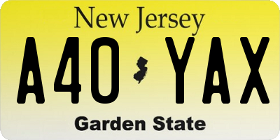 NJ license plate A40YAX