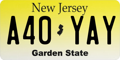 NJ license plate A40YAY