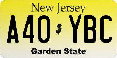 NJ license plate A40YBC