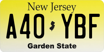 NJ license plate A40YBF