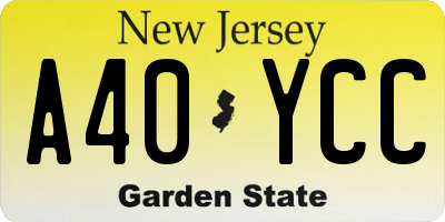 NJ license plate A40YCC