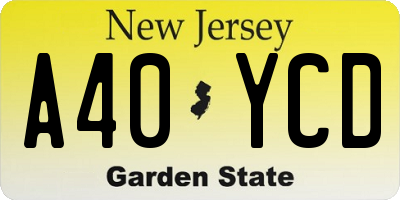 NJ license plate A40YCD