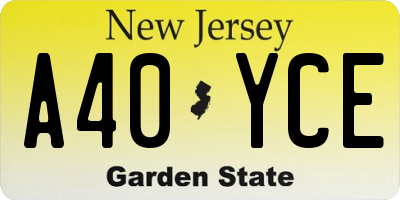 NJ license plate A40YCE