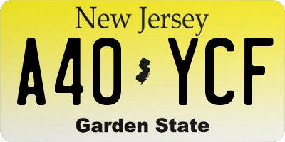 NJ license plate A40YCF