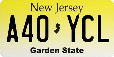 NJ license plate A40YCL